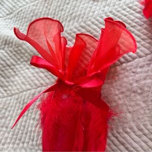 Red Feathered Ribbon Accessory